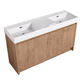 Oak Single Sink Bathroom Vanity with White Solid Surface Top