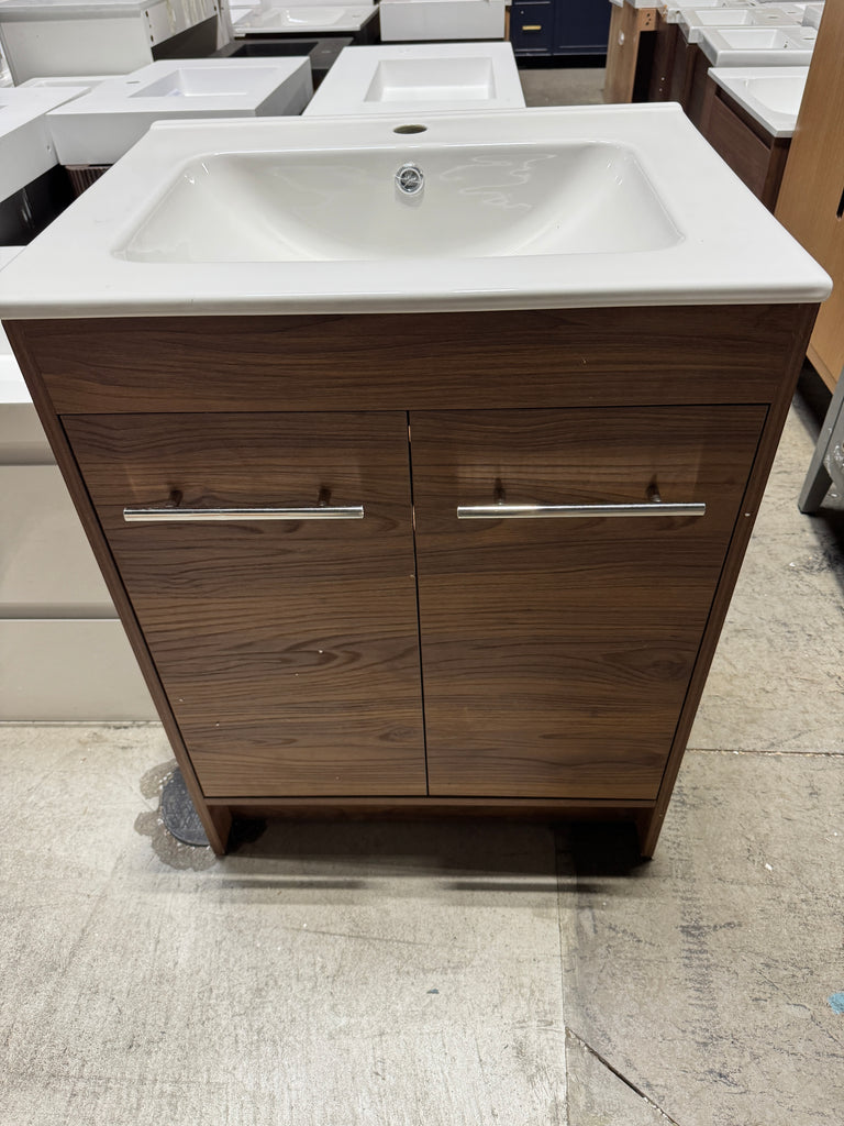 Single Porcelain Top Floating Bathroom Vanity in Walnut